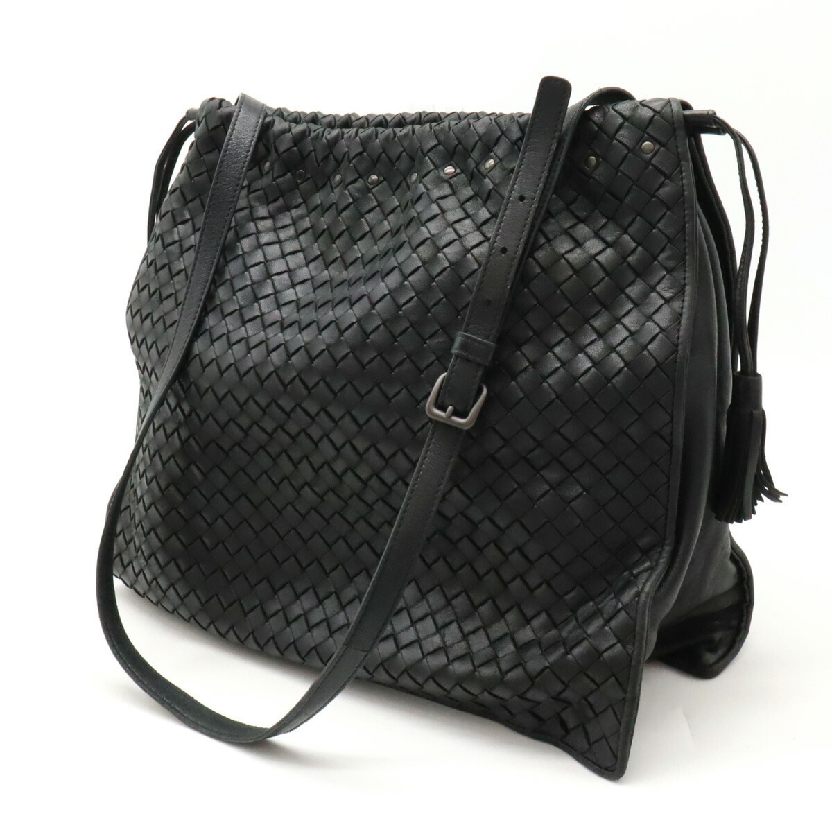 Bottega Veneta Black Shoulder Intrecciato Leather